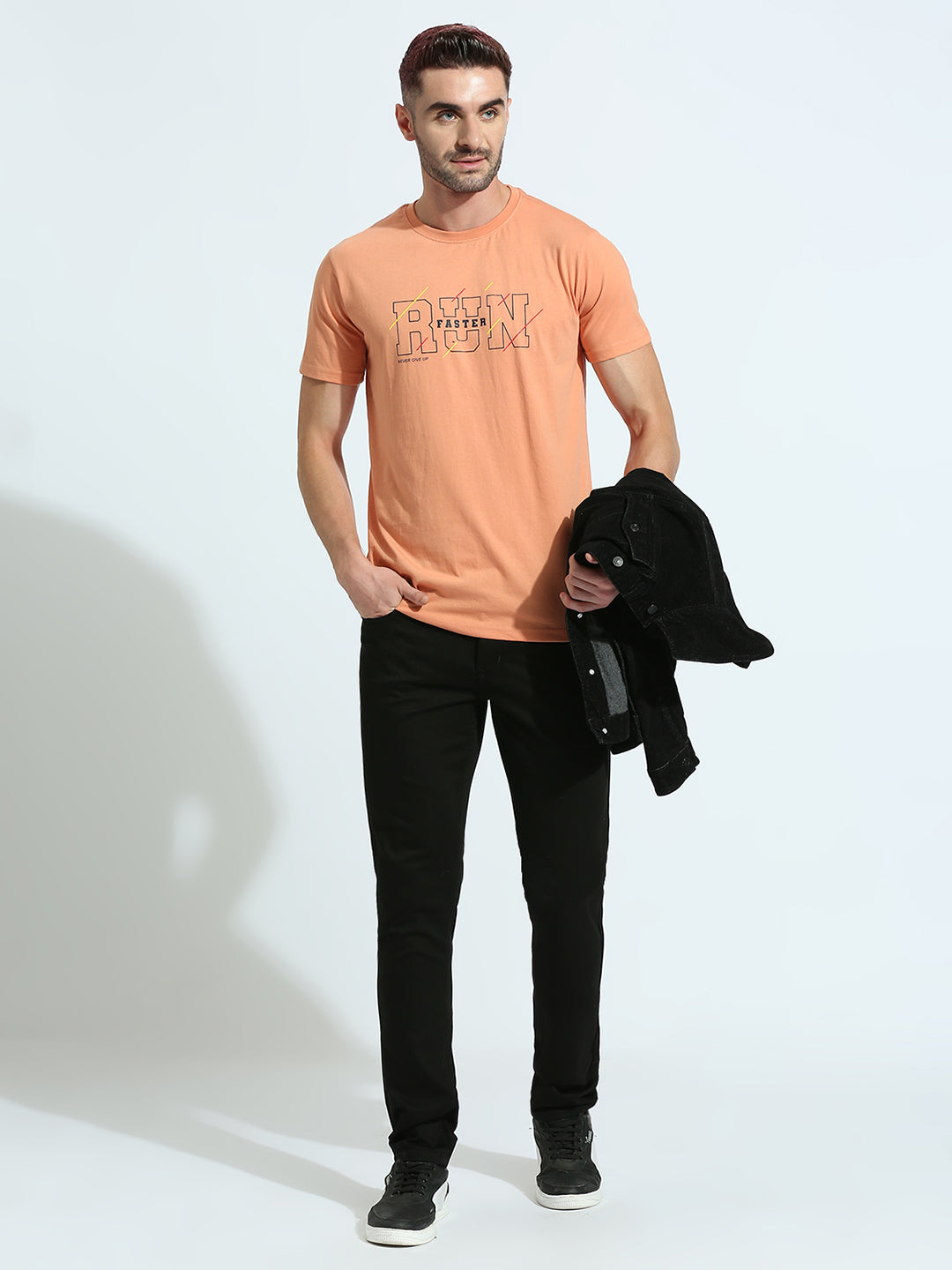 Orange Printed Regular Fit Half Sleeve T-Shirt