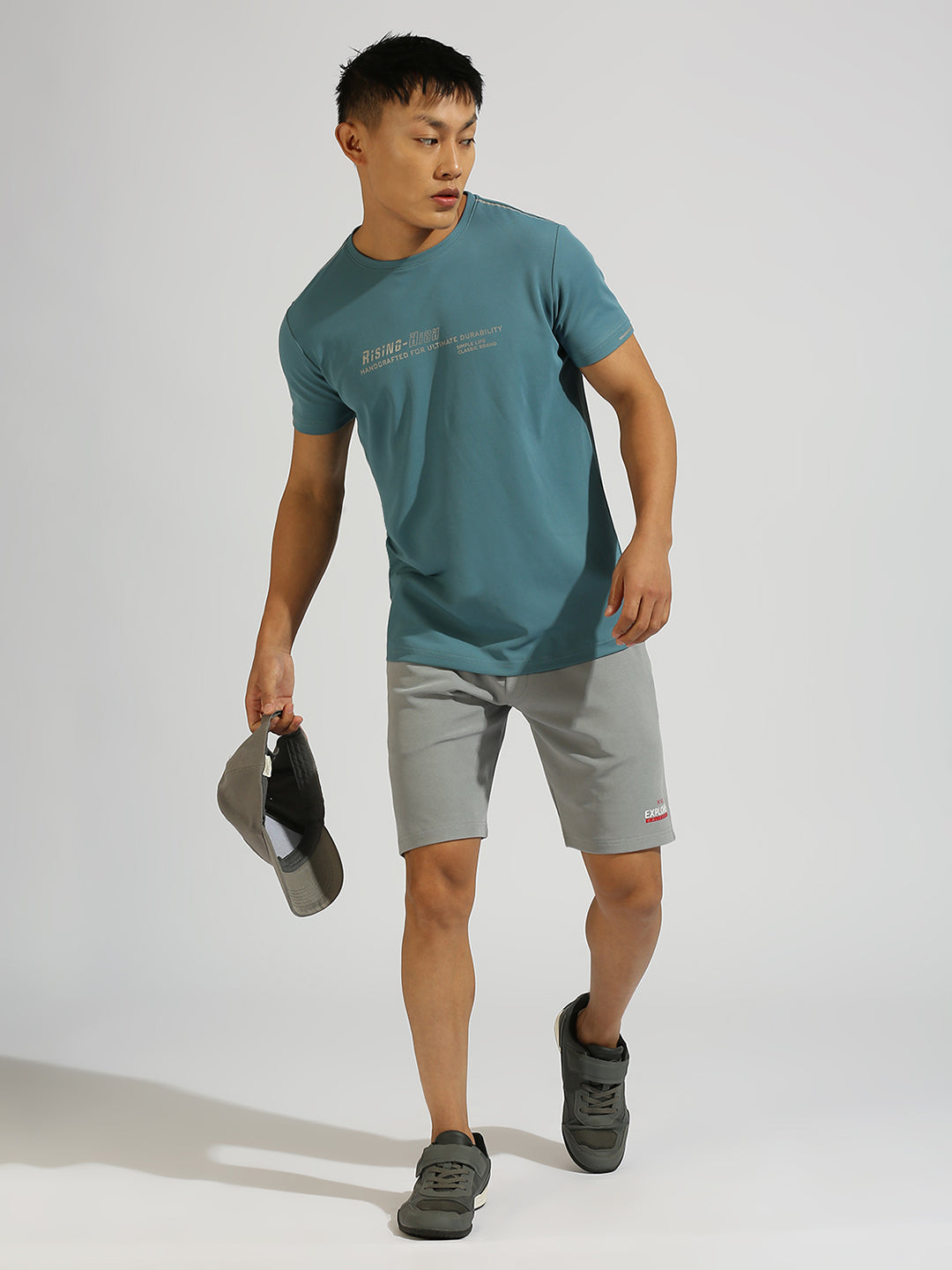 Teal Blue Printed Regular Fit Half Sleeve T-Shirt