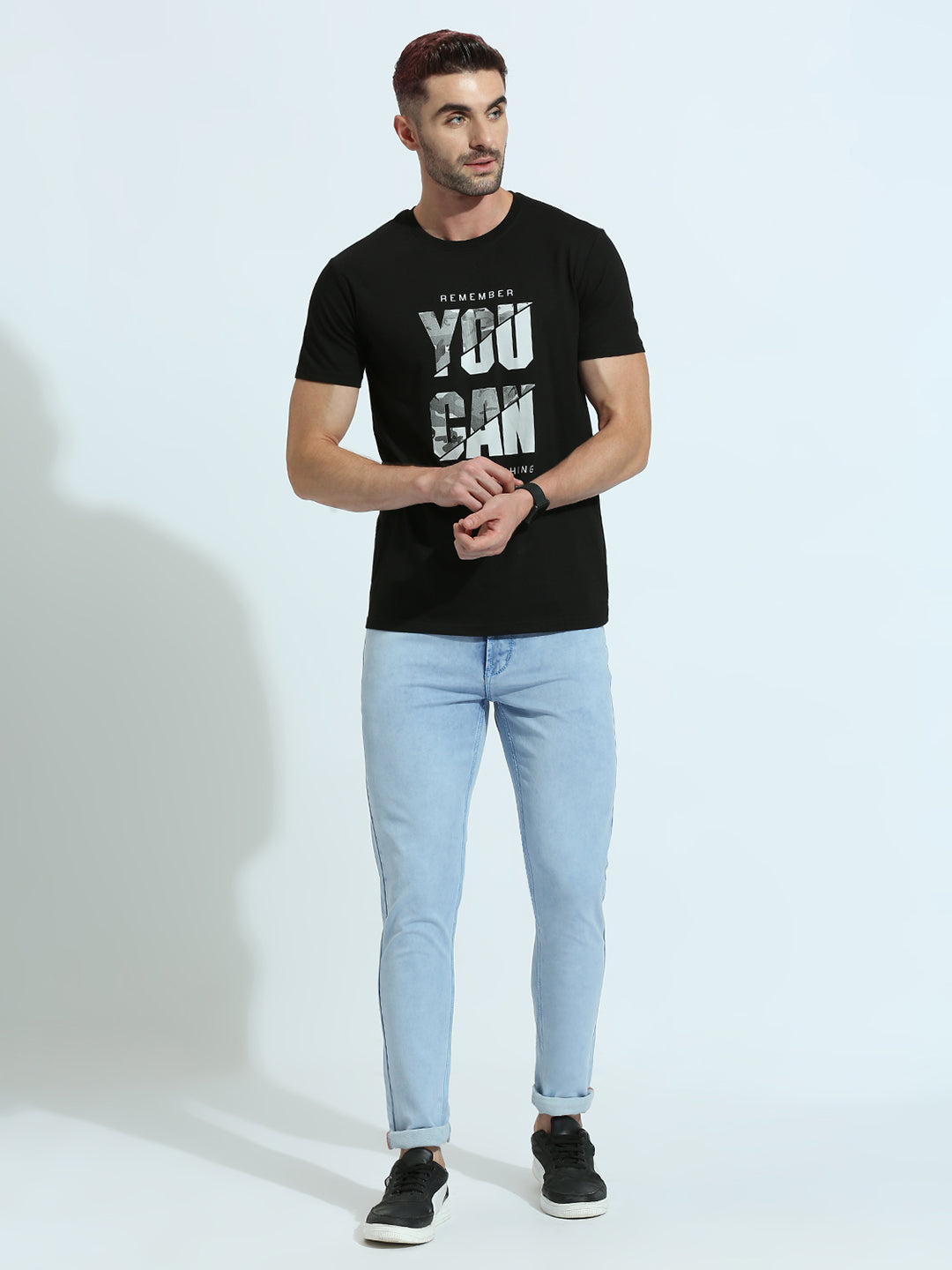 Black Printed Regular Fit Half Sleeve T-Shirt