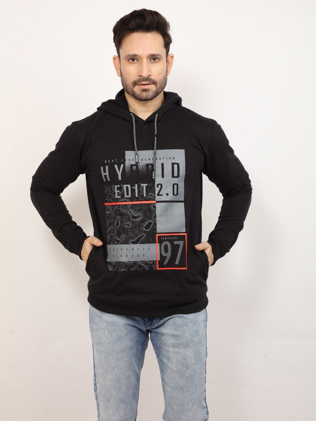 Black Printed Hooded Sweatshirt