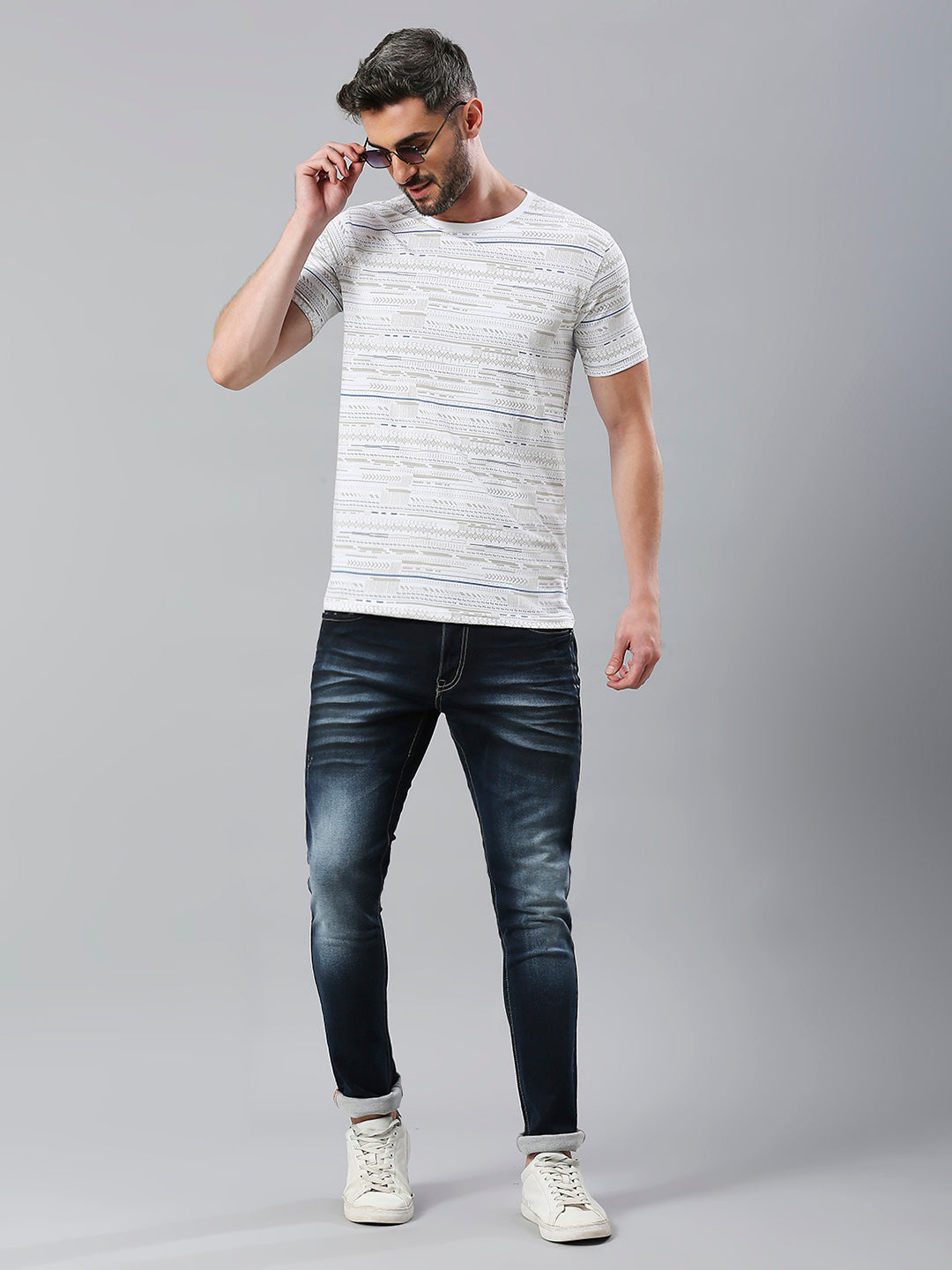 White Printed Regular Fit Half Sleeve T-Shirt