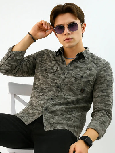 Grey Camouflage Printed Shirt