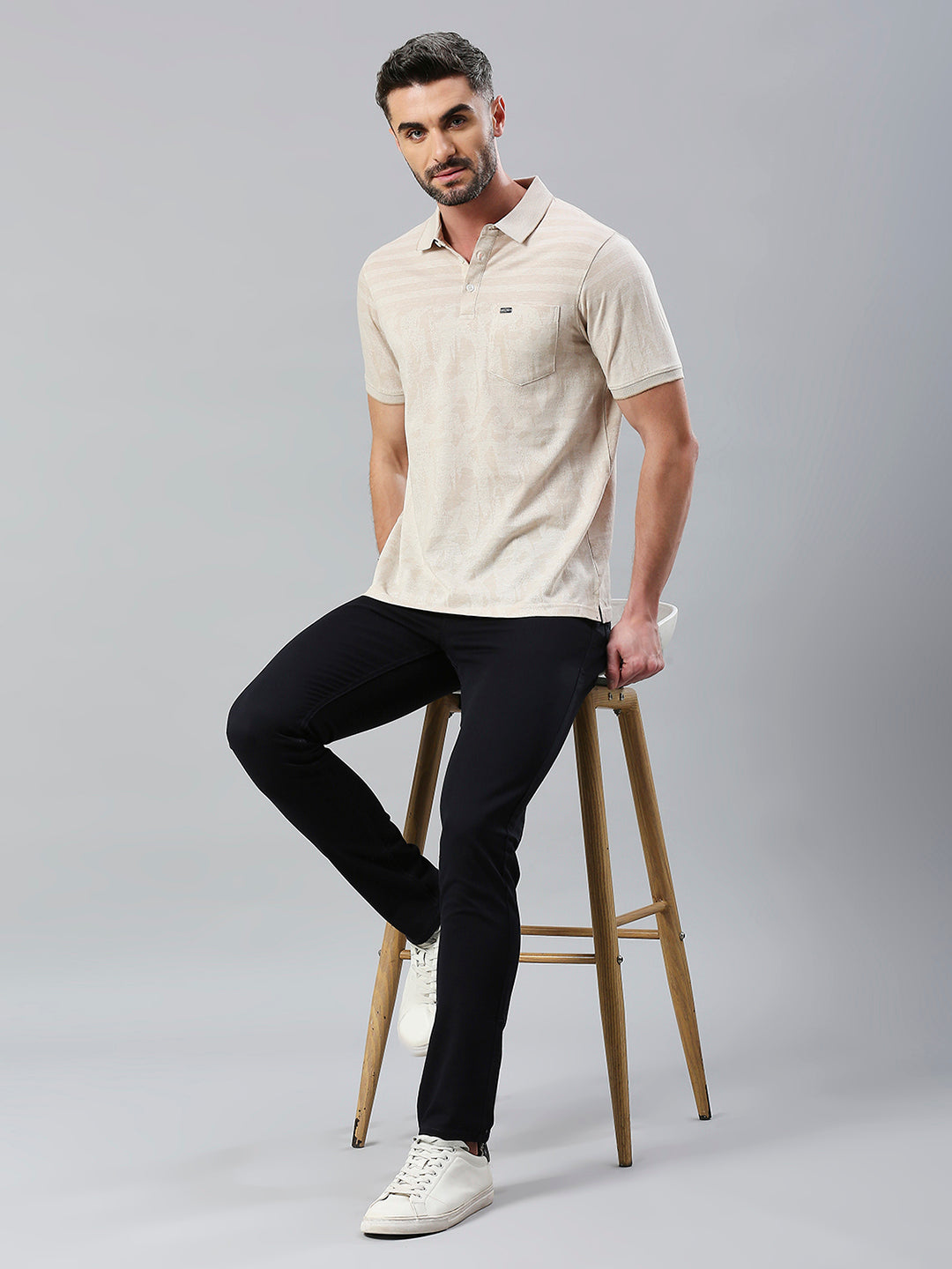 Beige Solid Regular Fit Half Sleeve T-Shirt