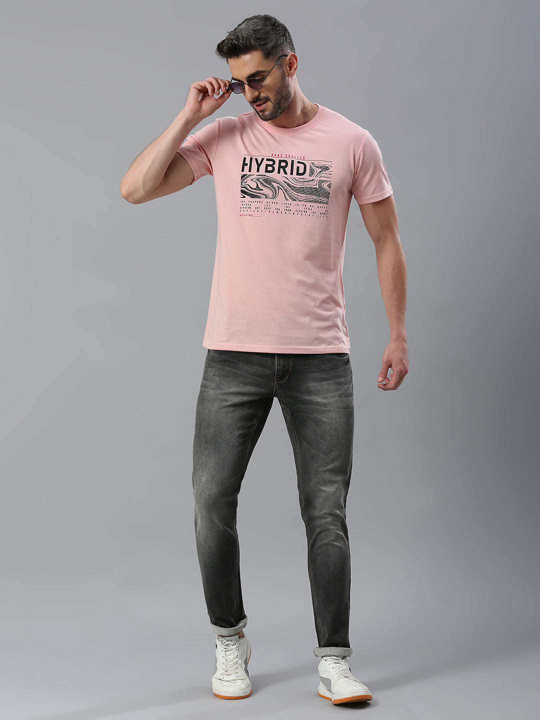 Pink Printed Regular Fit Half Sleeve T-Shirt