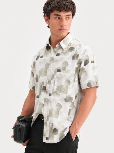 White Olive Printed Shirt