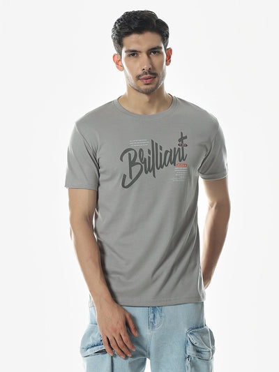 Grey Printed Crew T-Shirt
