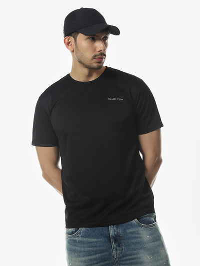 Black Solid Round Regular Fit T-Shirt