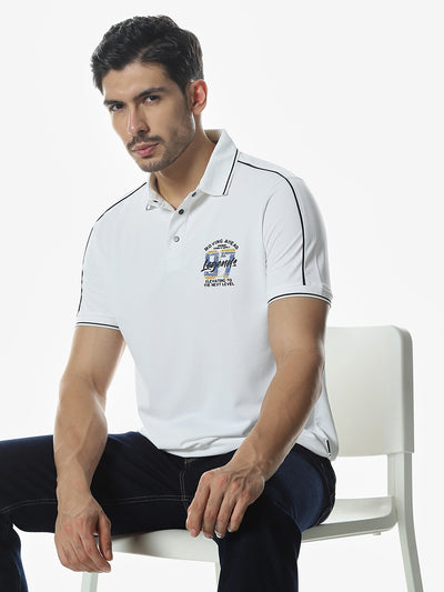 White Printed  Polo Regular Fit T-Shirt