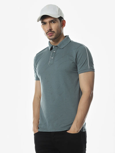 Teal Blue Solid Polo Regular Fit T-Shirt