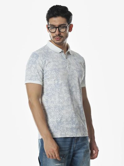 White Printed Polo Regular Fit T-Shirt