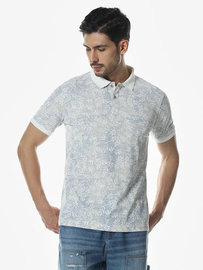 White Printed Polo Regular Fit T-Shirt
