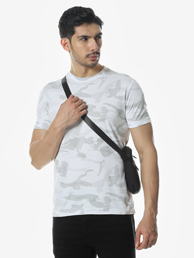 White Printed Round Regular Fit T-Shirt