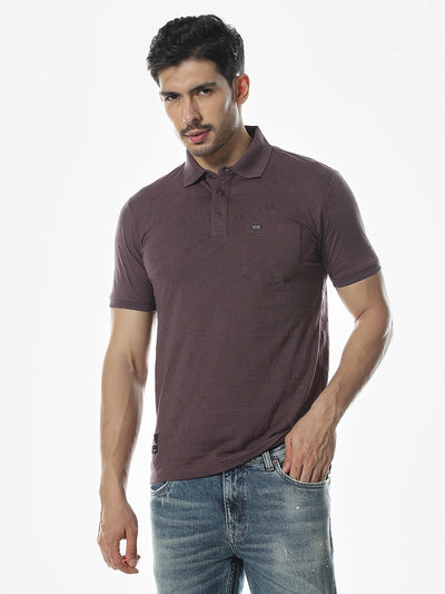 Dark Purple Textured Polo T-Shirt