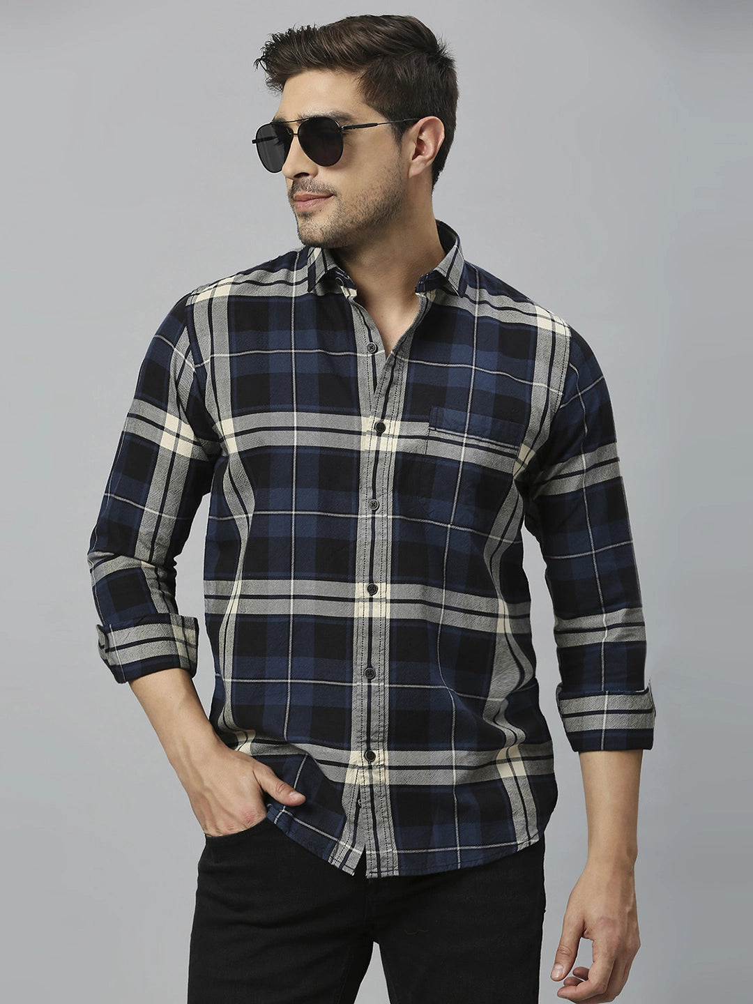 Navy Checkered Shirt