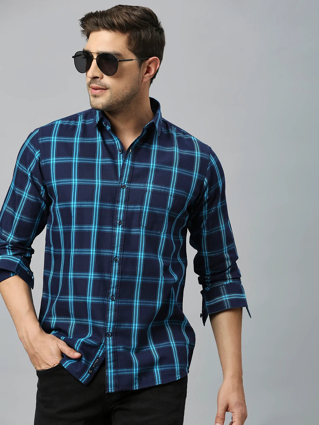 Navy Checkered Shirt