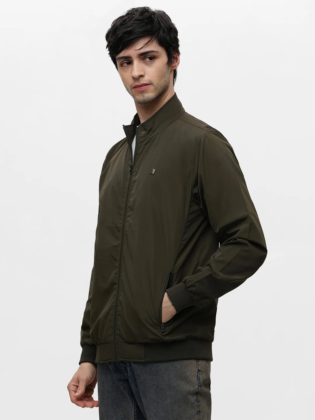 Olive Solid Band Jacket