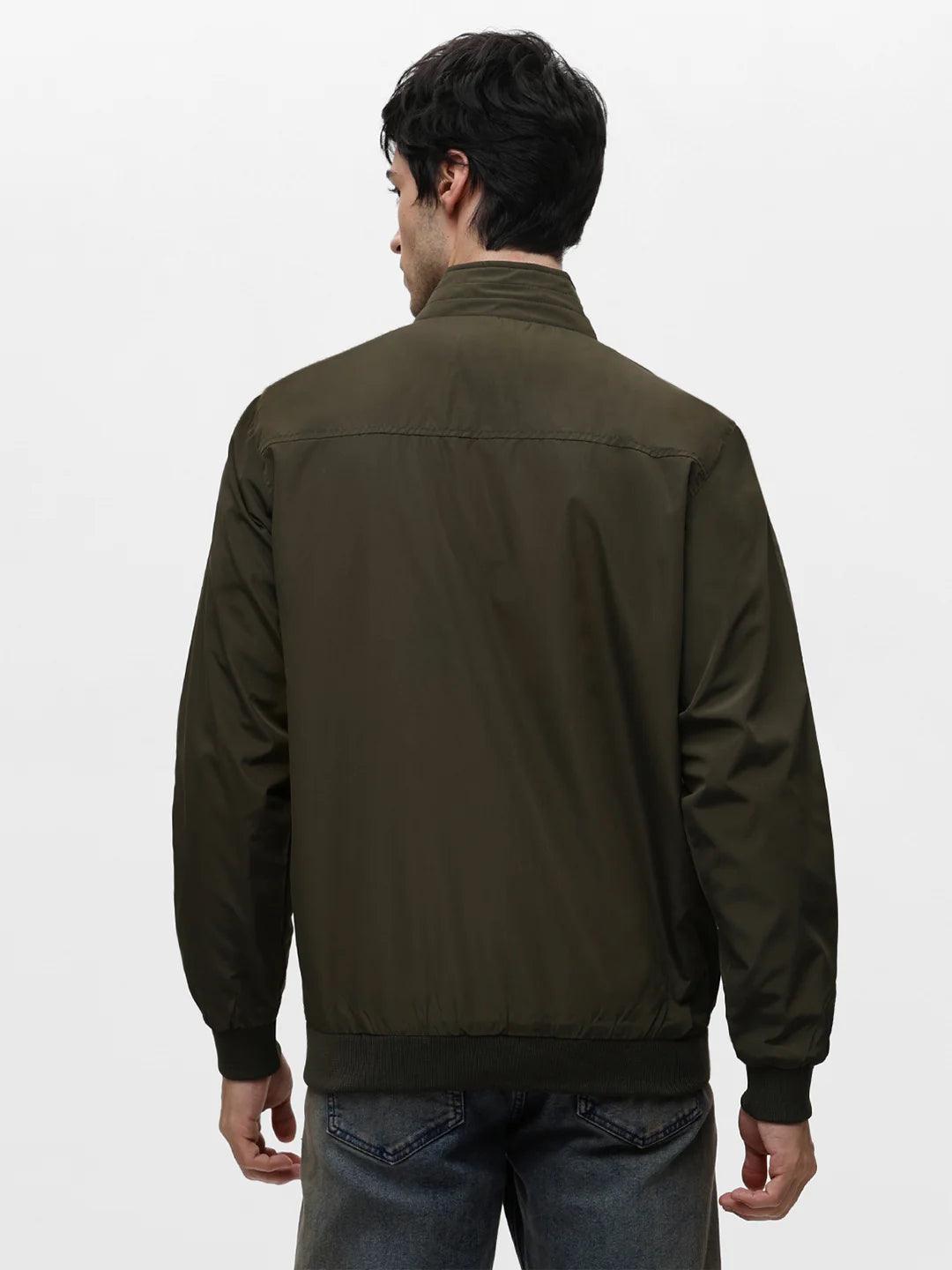 Olive Solid Band Jacket