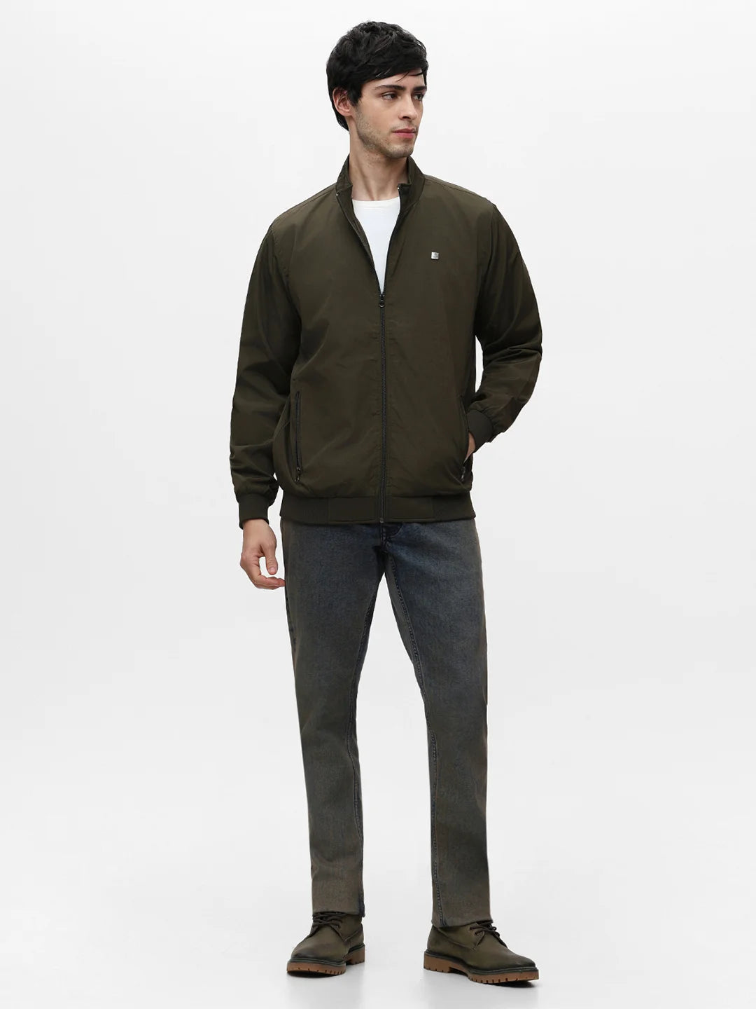 Olive Solid Band Jacket