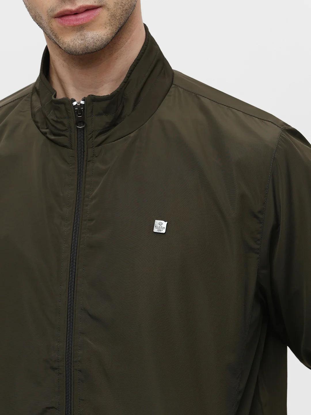 Olive Solid Band Jacket