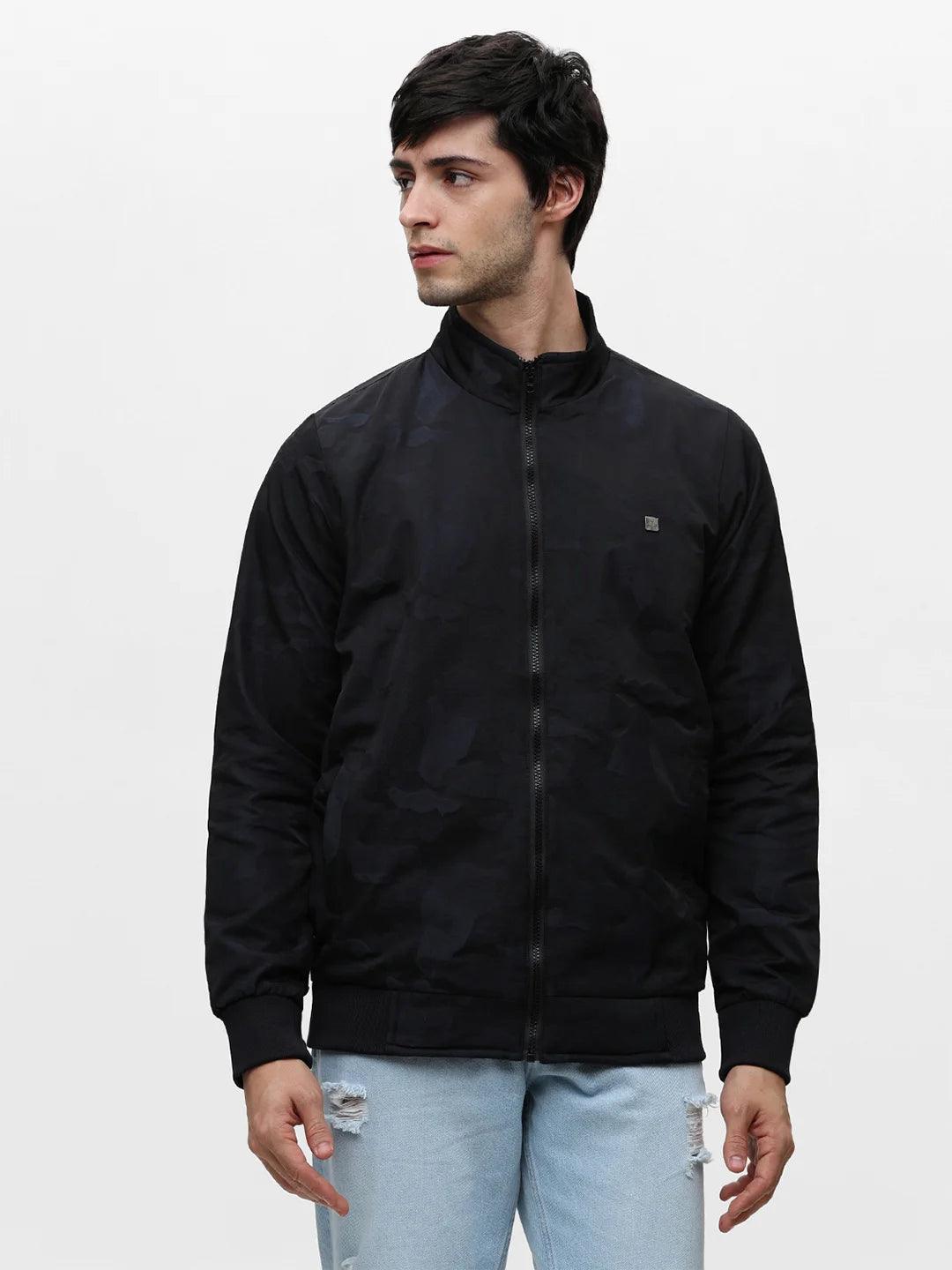 Navy Printed Zipper Jacket