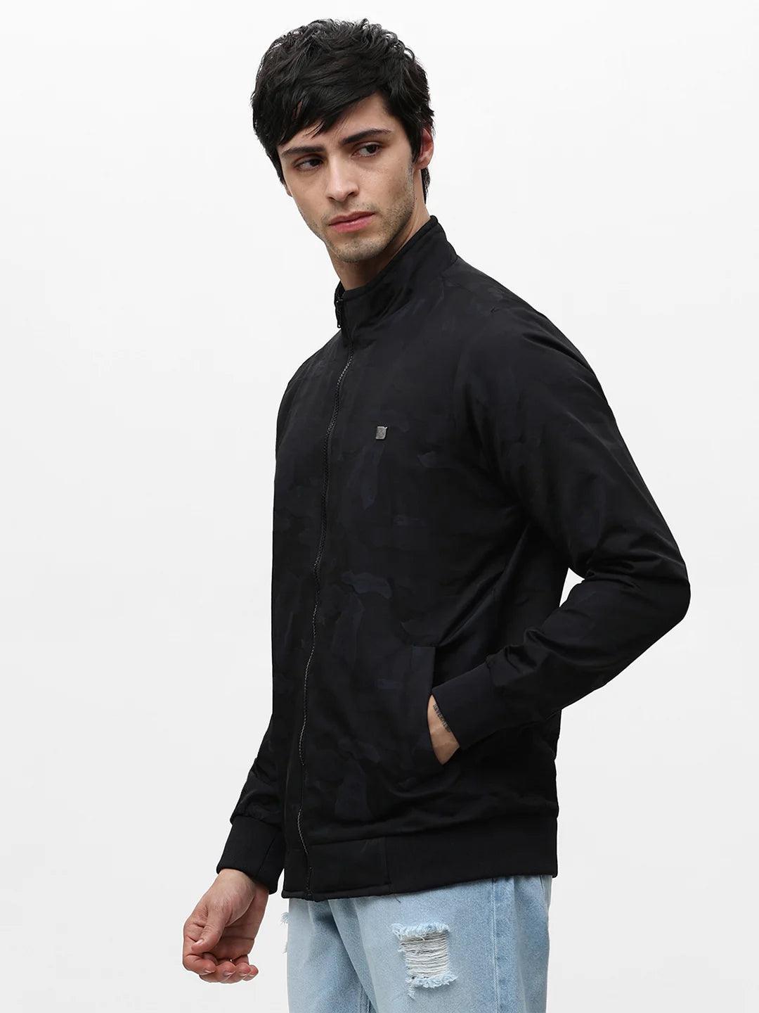 Navy Printed Zipper Jacket