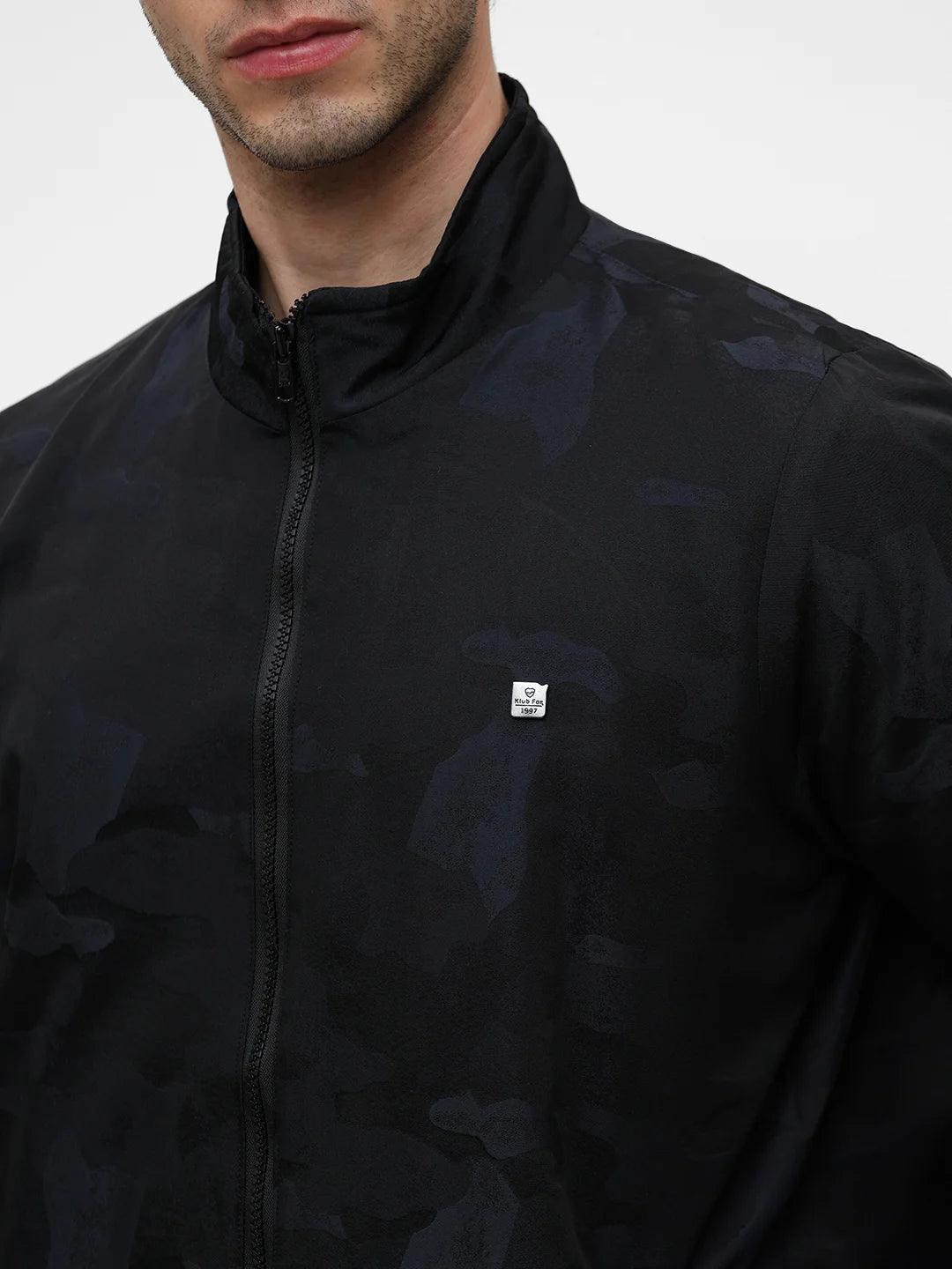 Navy Printed Zipper Jacket