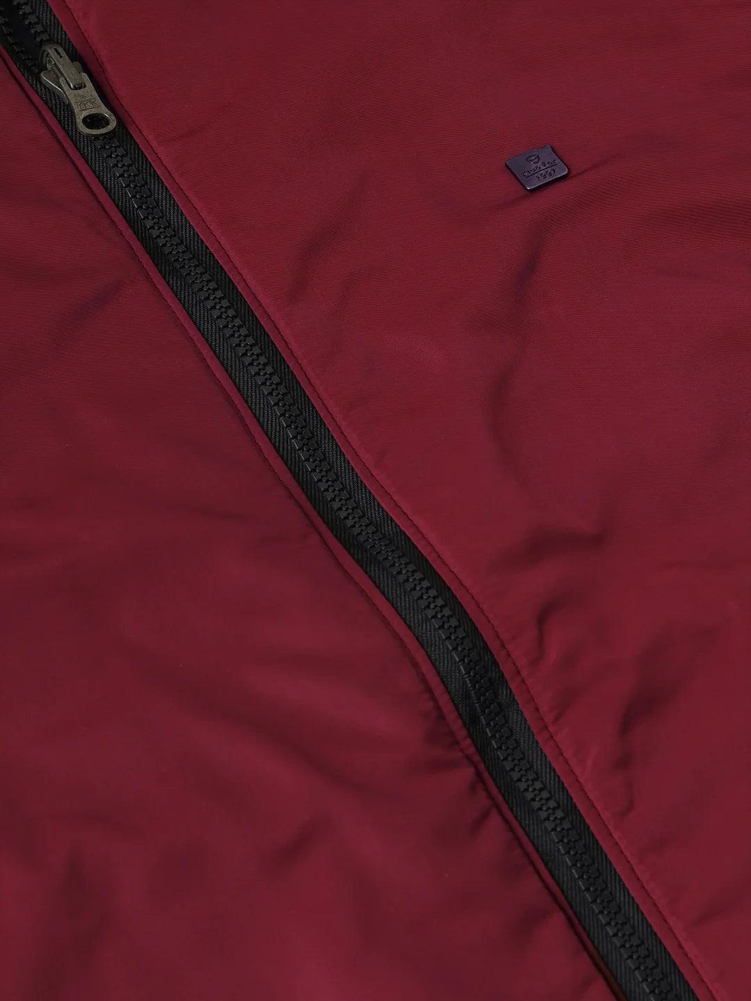 Cherry and Navy Solid Zipper Jacket