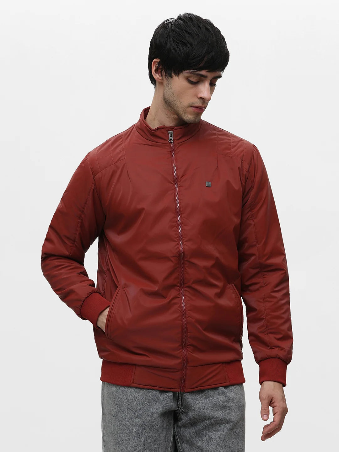 Rust Solid Zipper Jacket