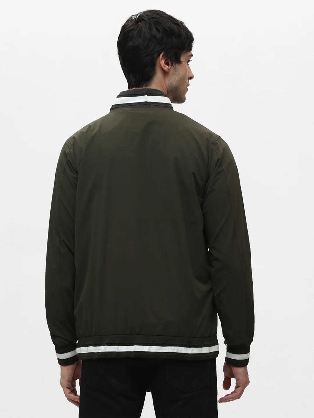 Olive Full Zip Solid Jacket