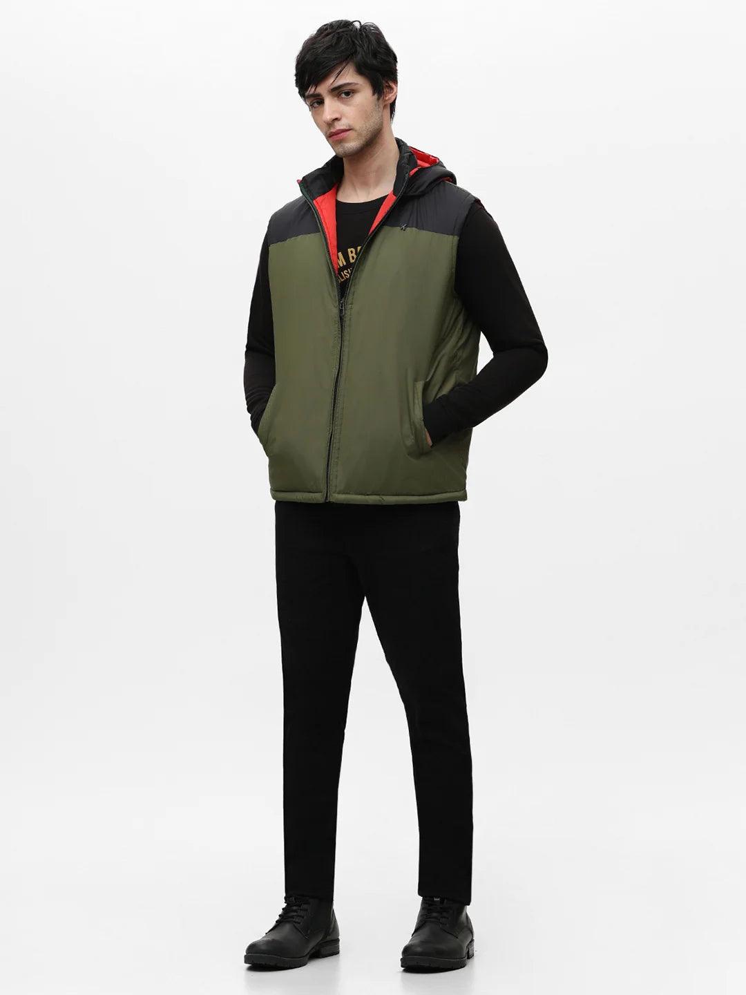 Green Solid Hood Jacket