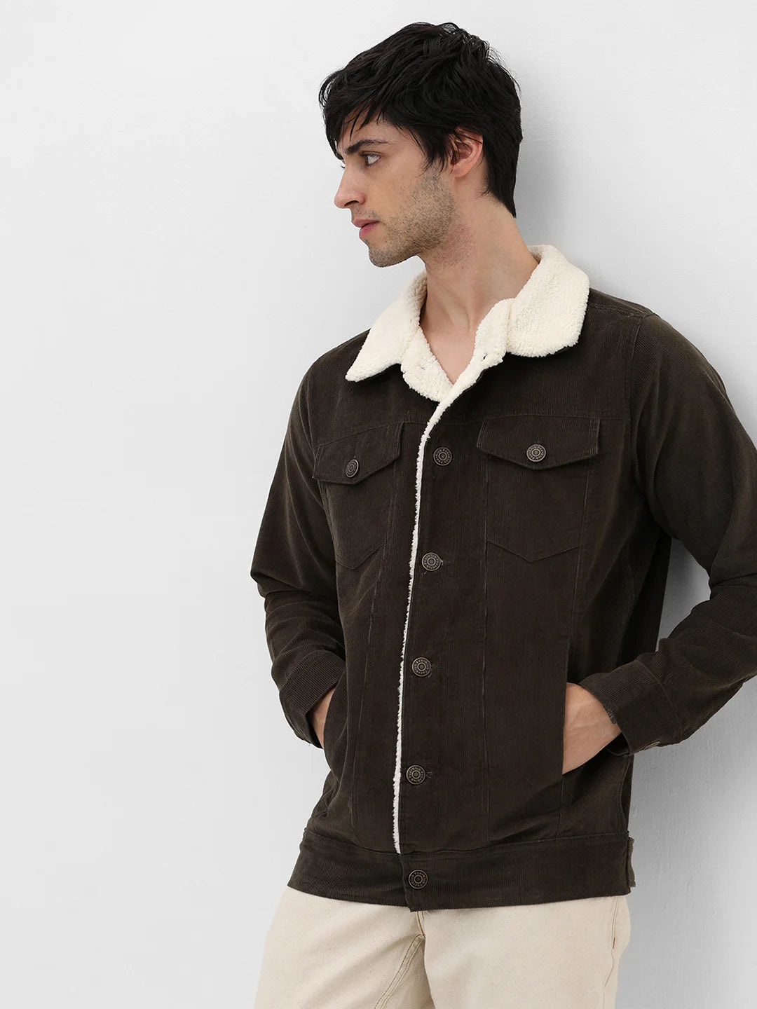 Olive Solid Band Jacket