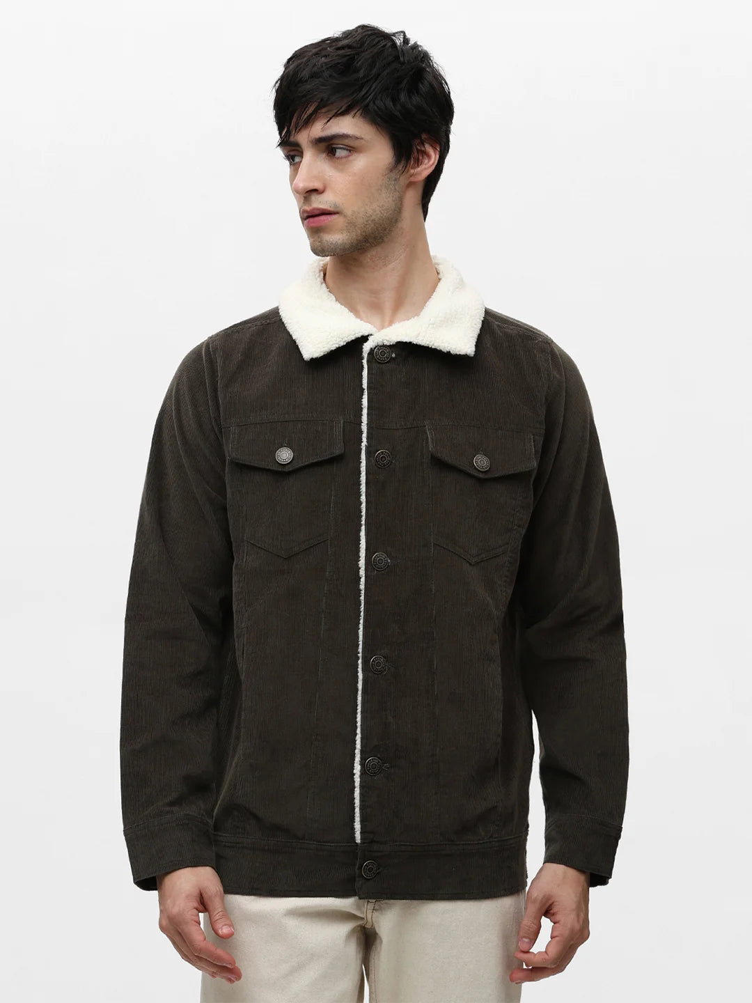 Olive Solid Band Jacket