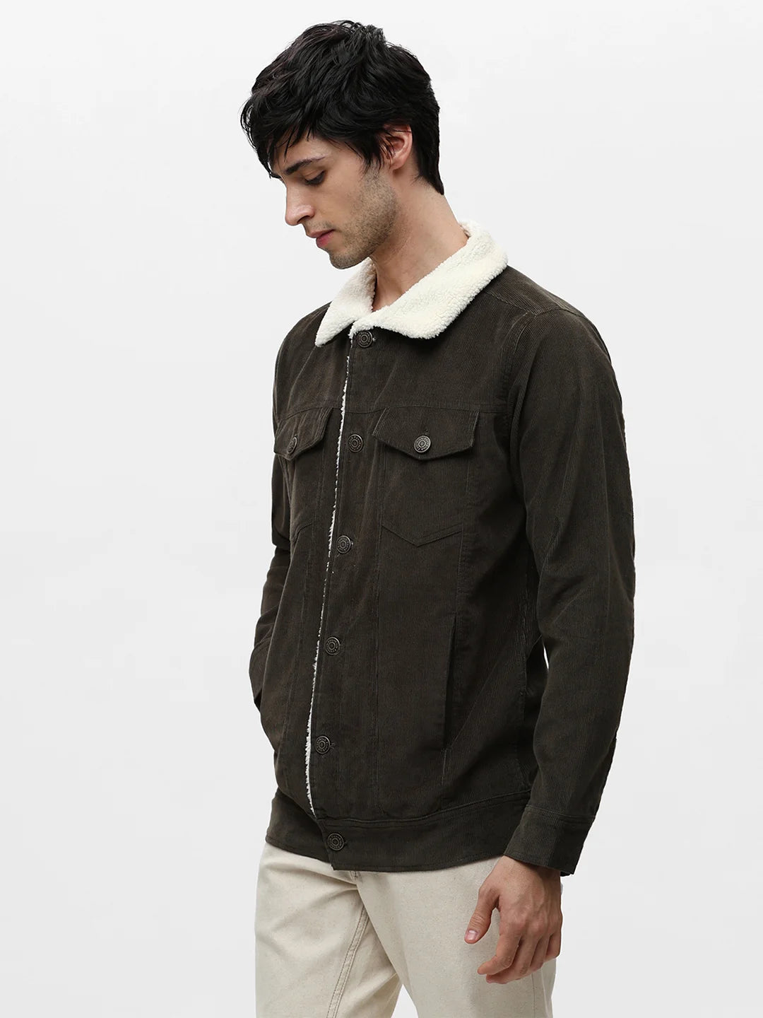 Olive Solid Band Jacket