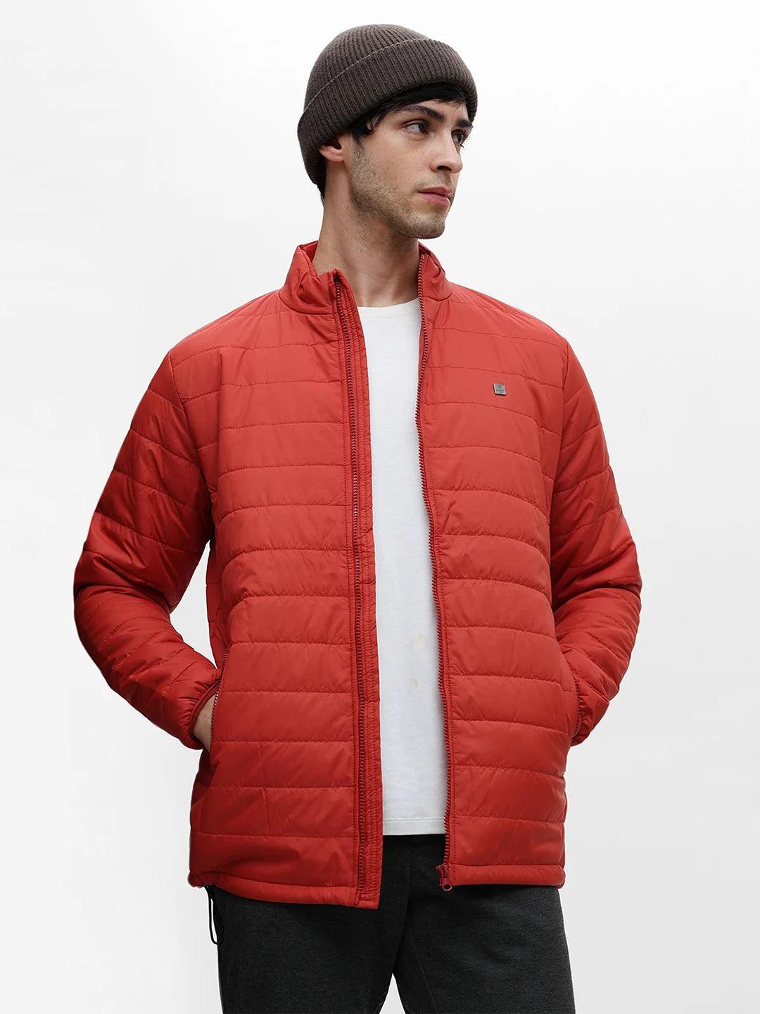 Groove Jacket Red Red Solid Puffer Jacket