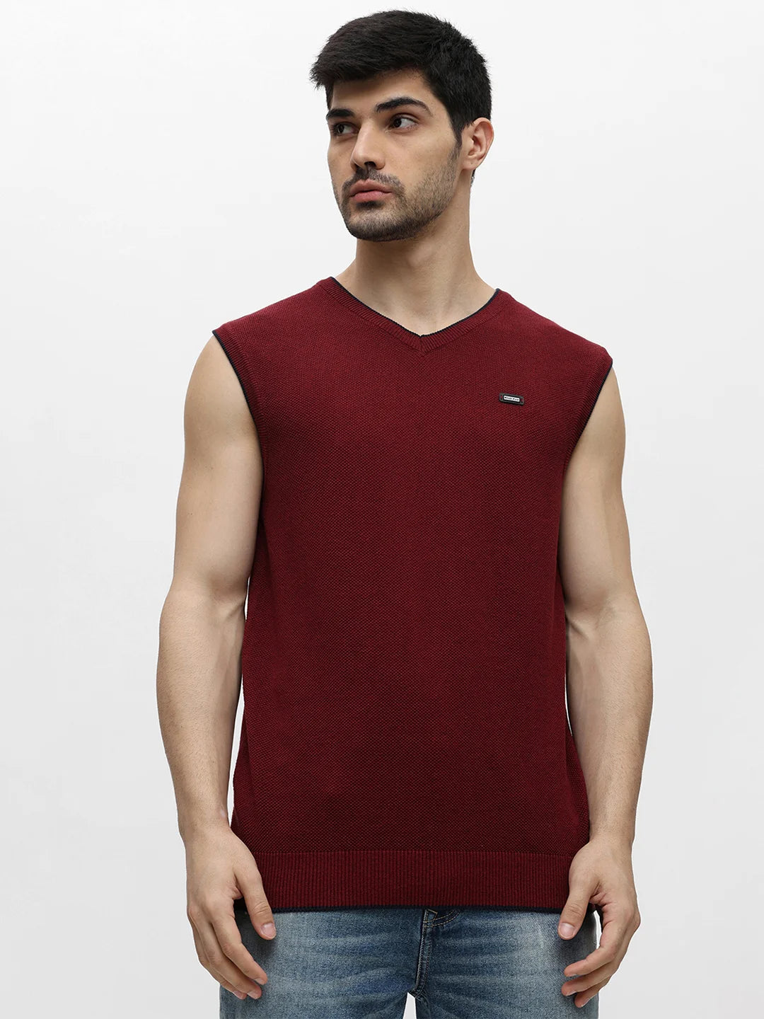 Wine Melange Solid Sweater