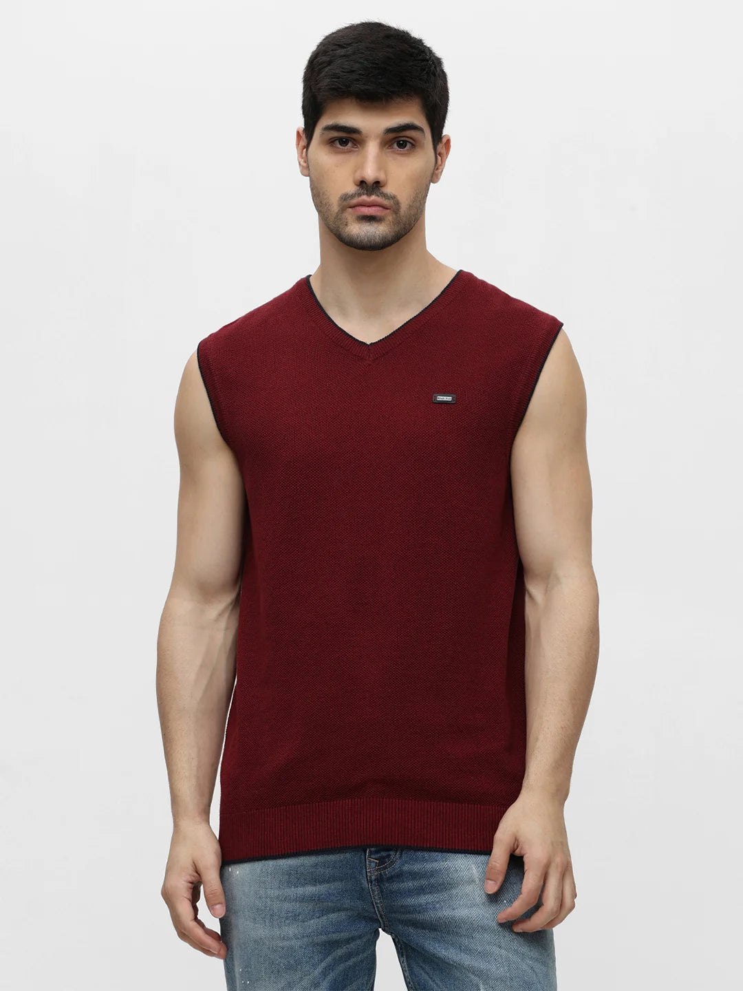 Wine Melange Solid Sweater