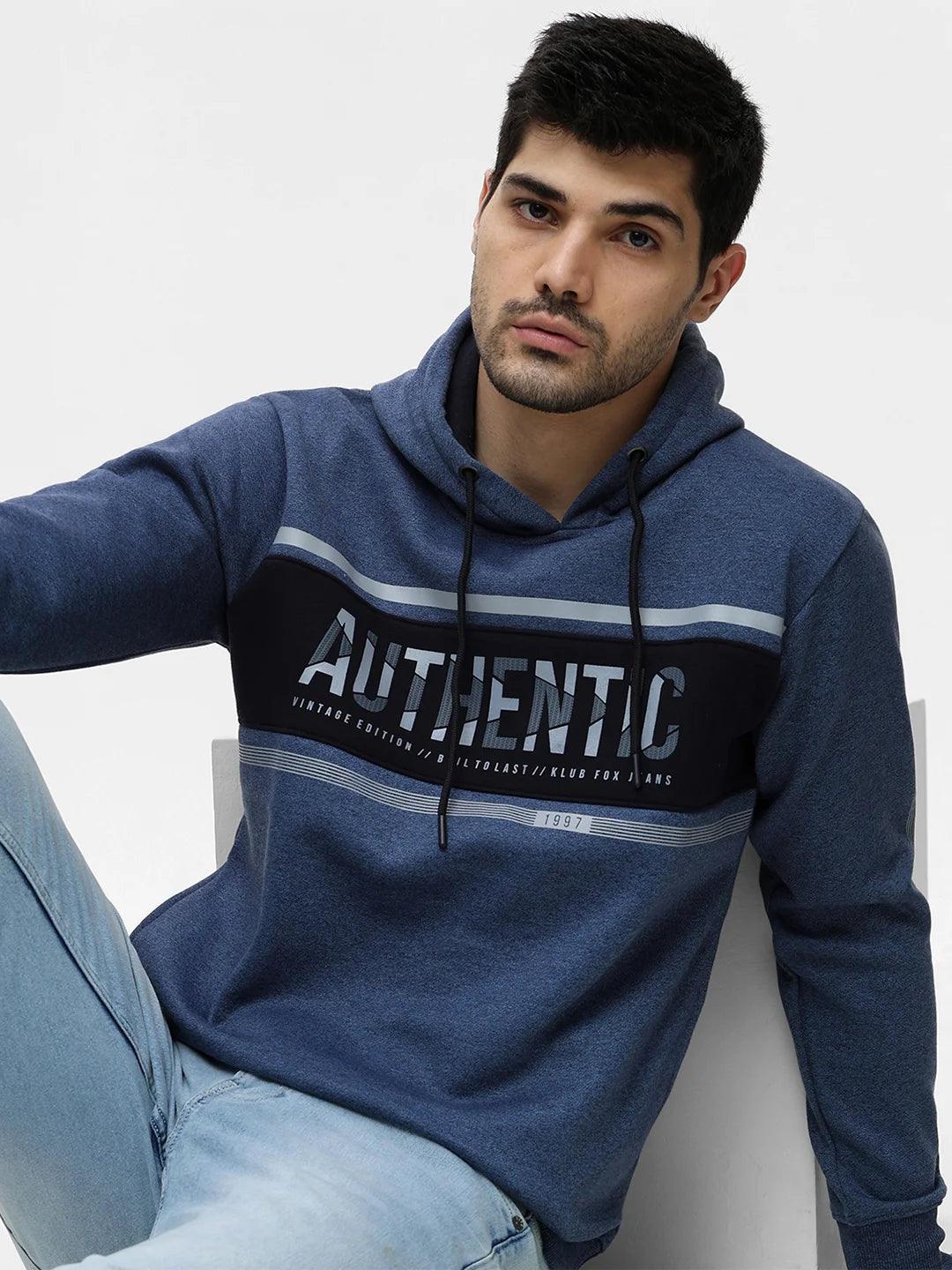 Navy Grindle Printed Hooded Sweatshirt