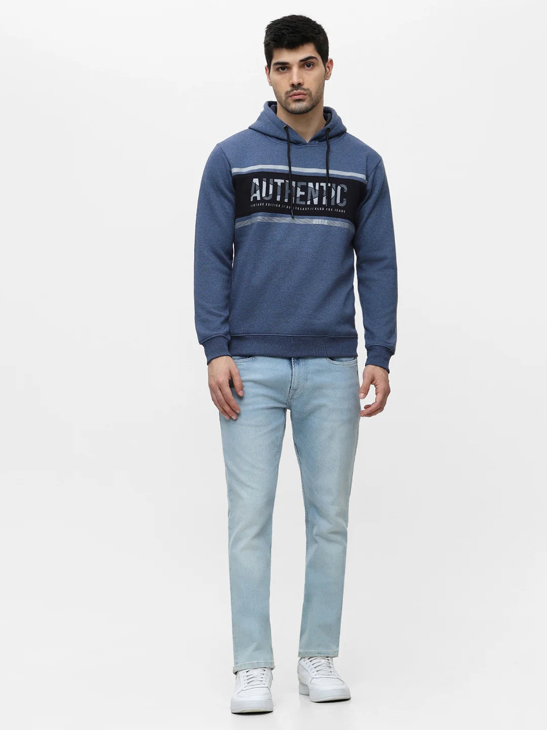 Navy Grindle Printed Hooded Sweatshirt