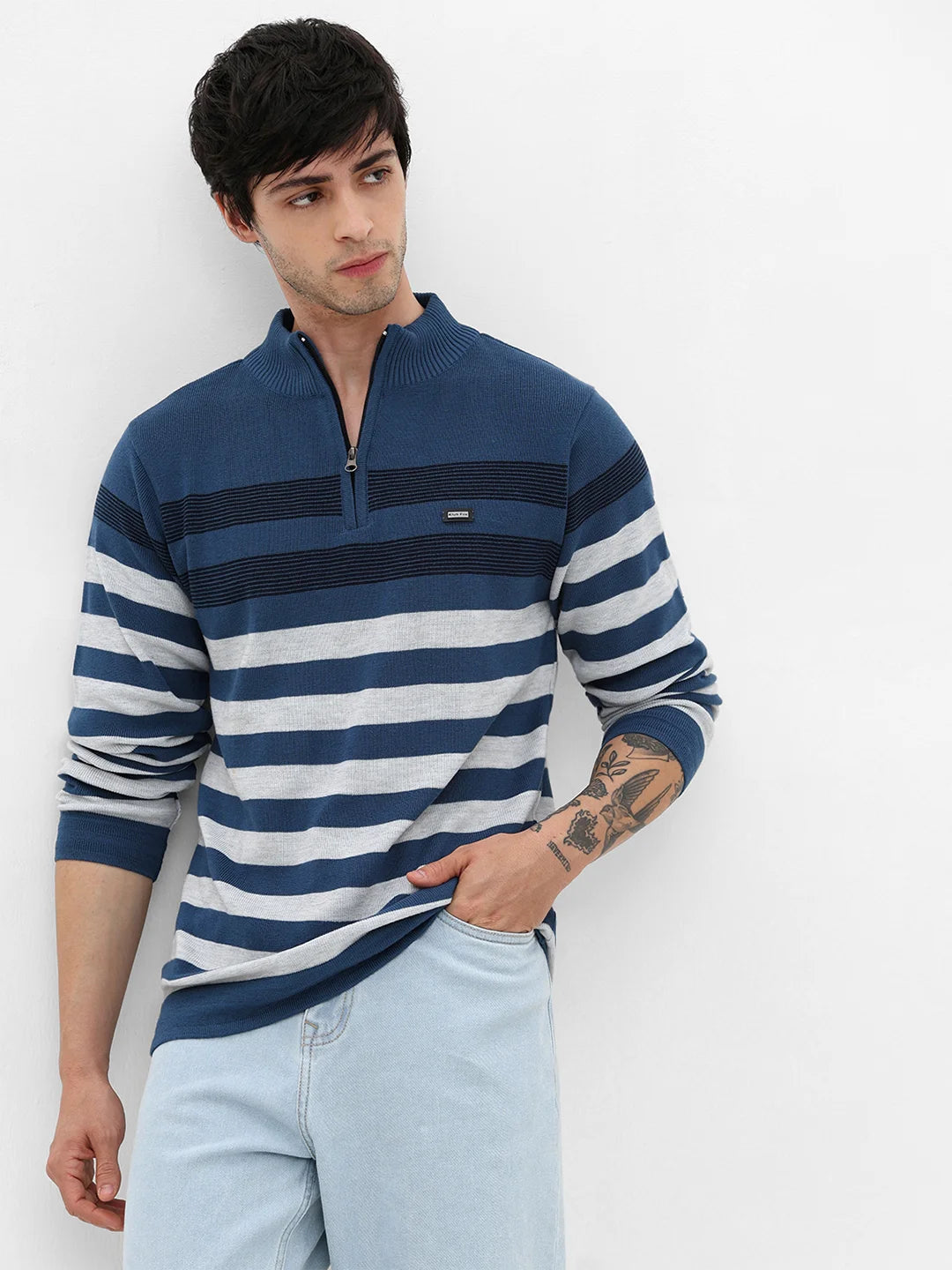 Airforce Striped Zipper Sweater