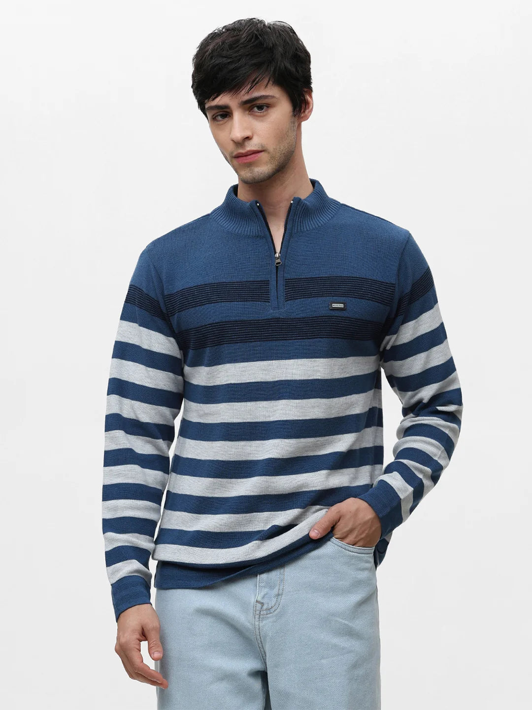 Airforce Striped Zipper Sweater