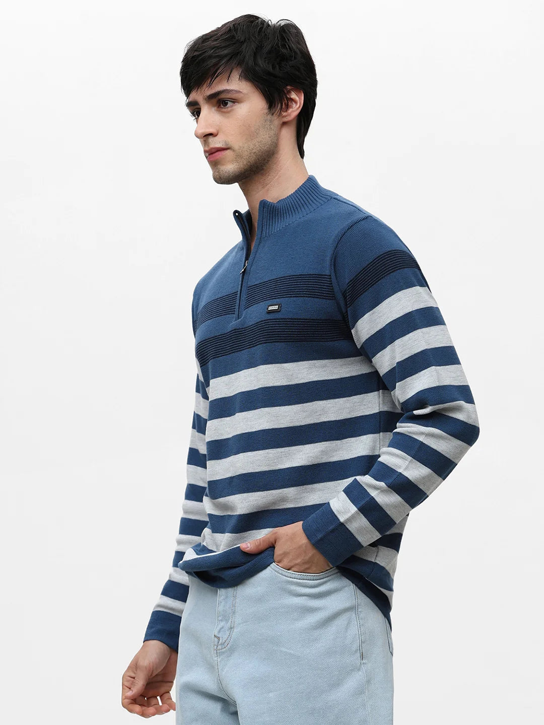 Airforce Striped Zipper Sweater