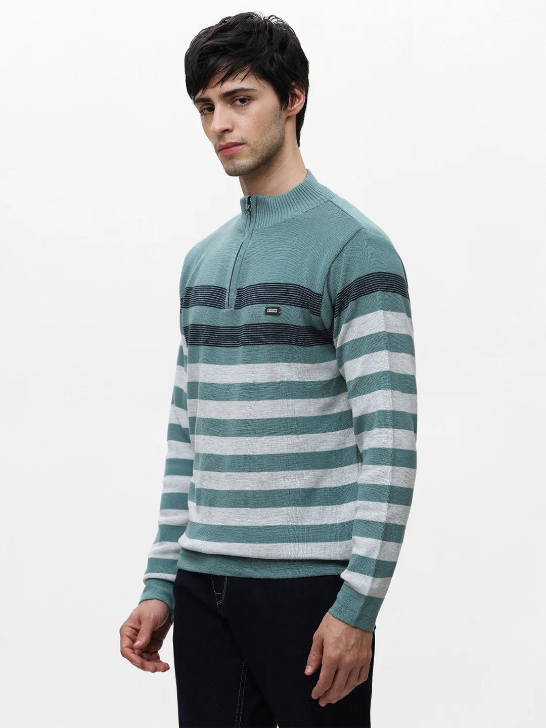 Stripe Code Zipper Persian Green Sweater