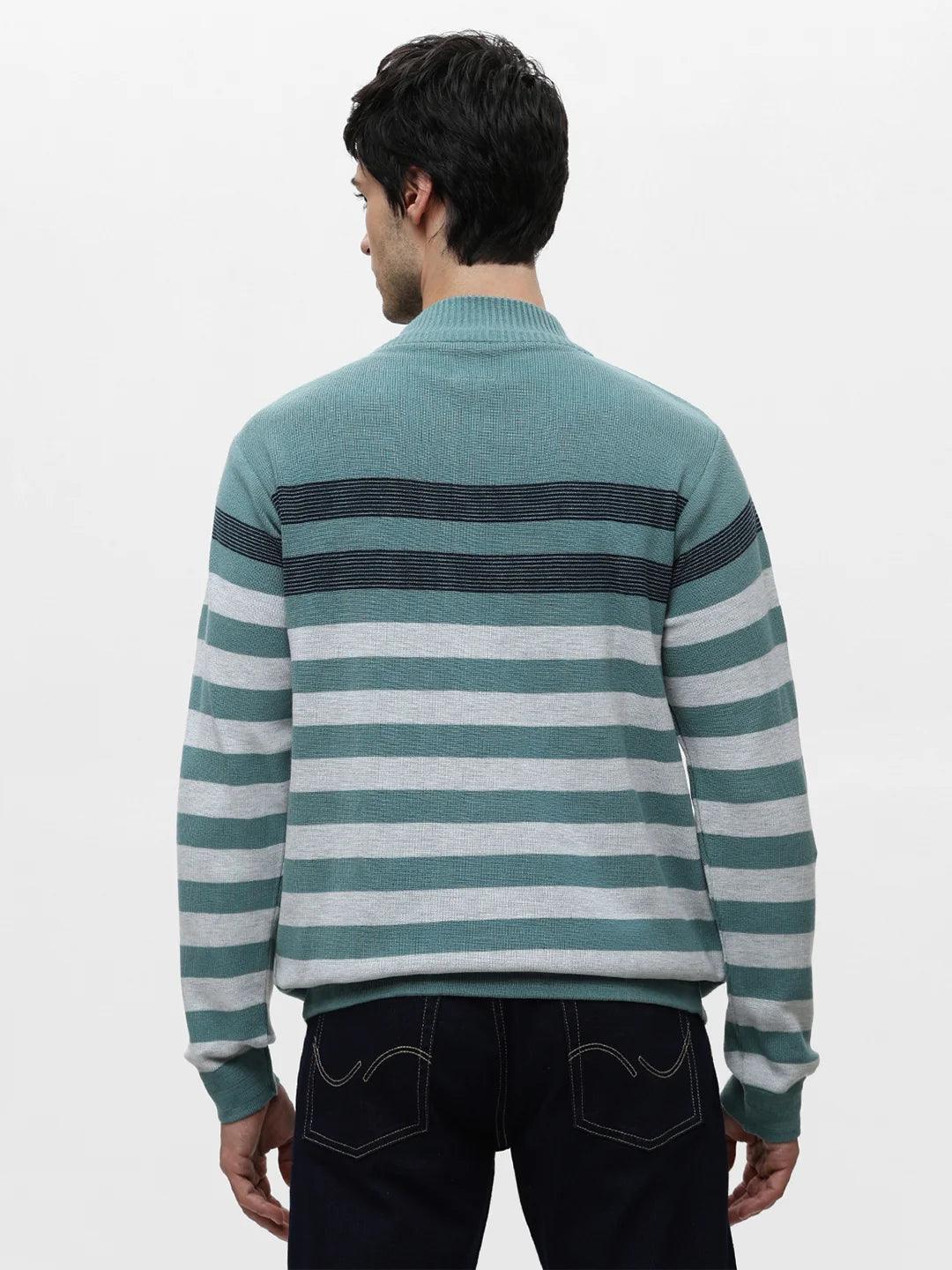Stripe Code Zipper Persian Green Sweater