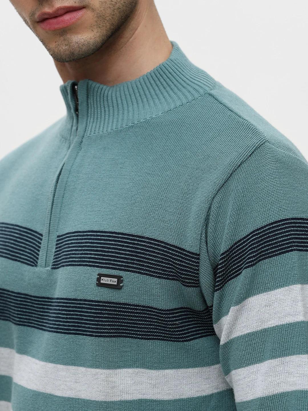 Stripe Code Zipper Persian Green Sweater