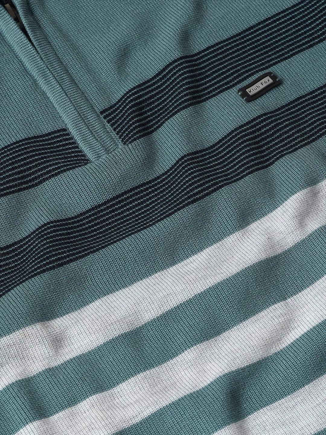 Stripe Code Zipper Persian Green Sweater