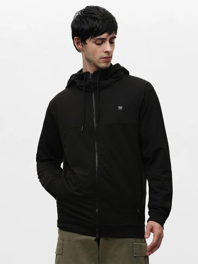 Black Zipper Cotton Hoodie Sweatshirt
