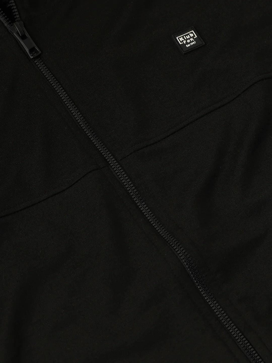 Black Zipper Hood Solid Sweatshirt