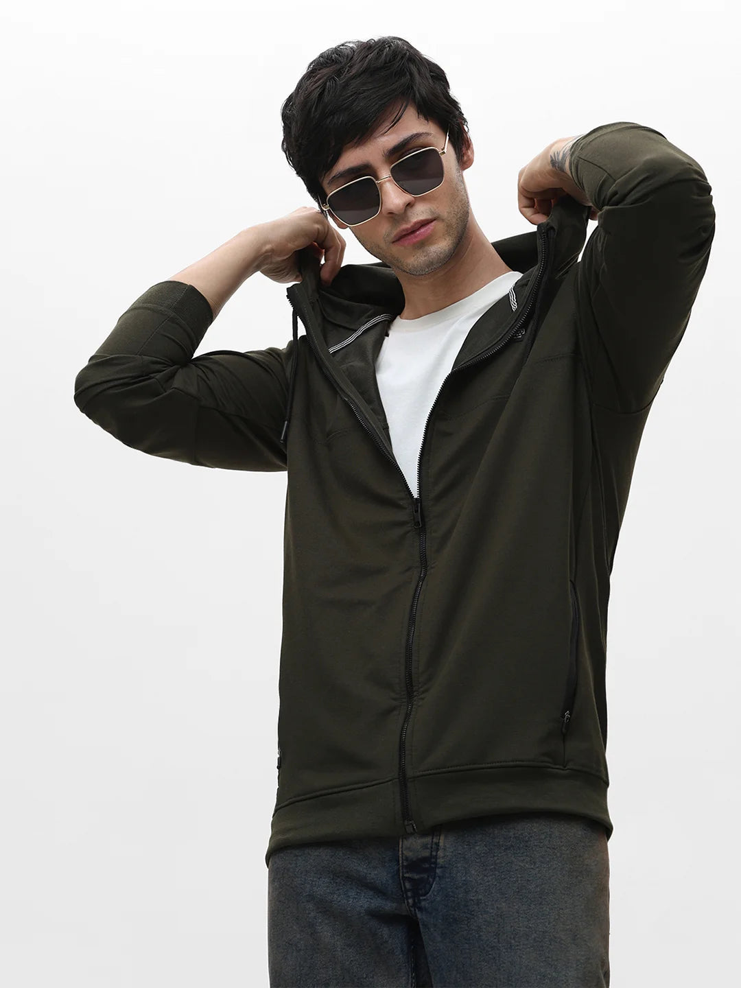 Olive Zipper Solid Sweatshirt