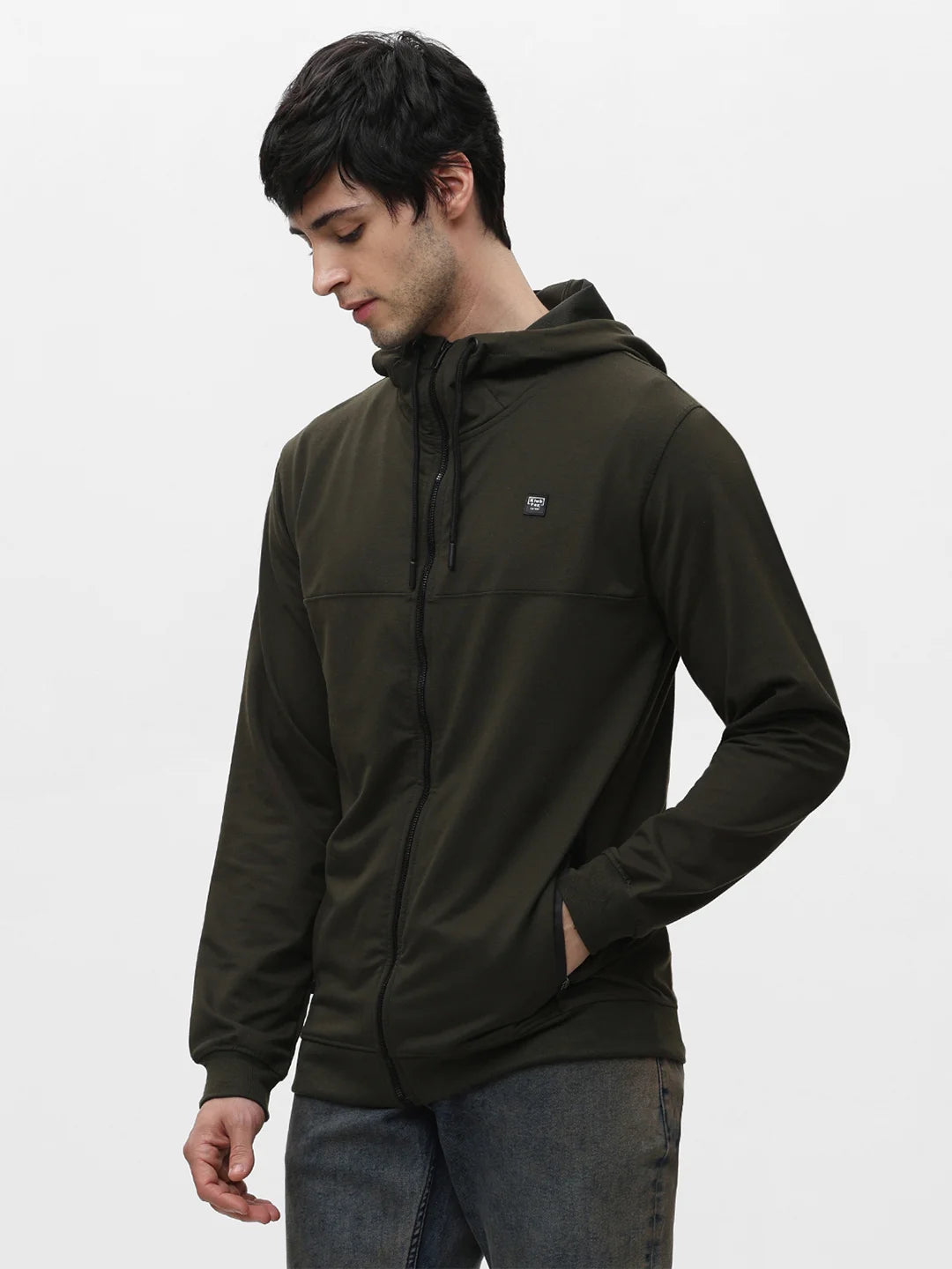 Olive Zipper Solid Sweatshirt