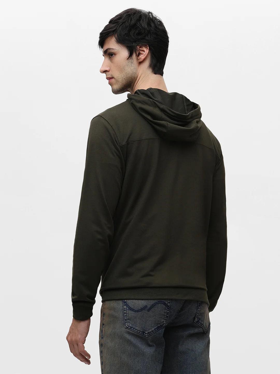Olive Zipper Hood Solid Sweatshirt